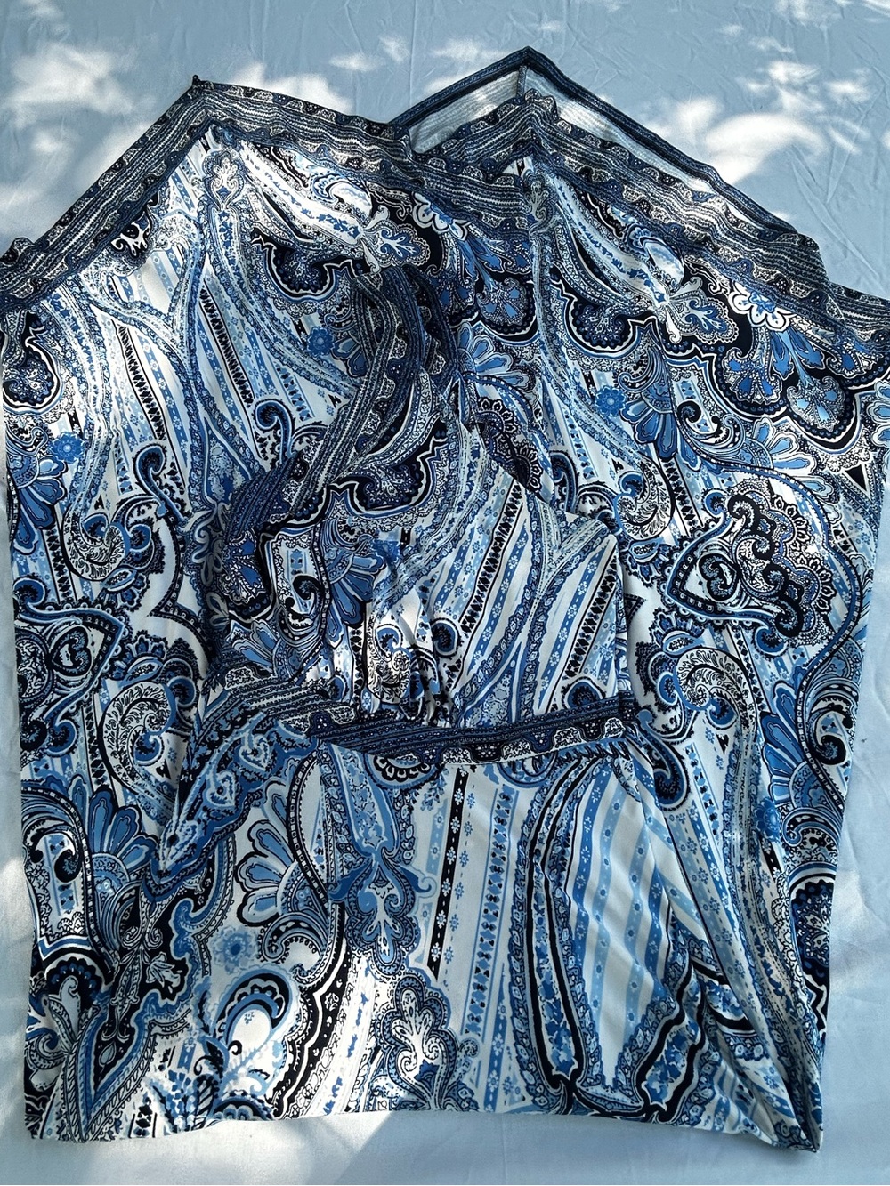 INC International Concepts Blue Paisley V-Neck  handkerchief hem Maxi Dress 1X - Picture 15 of 16